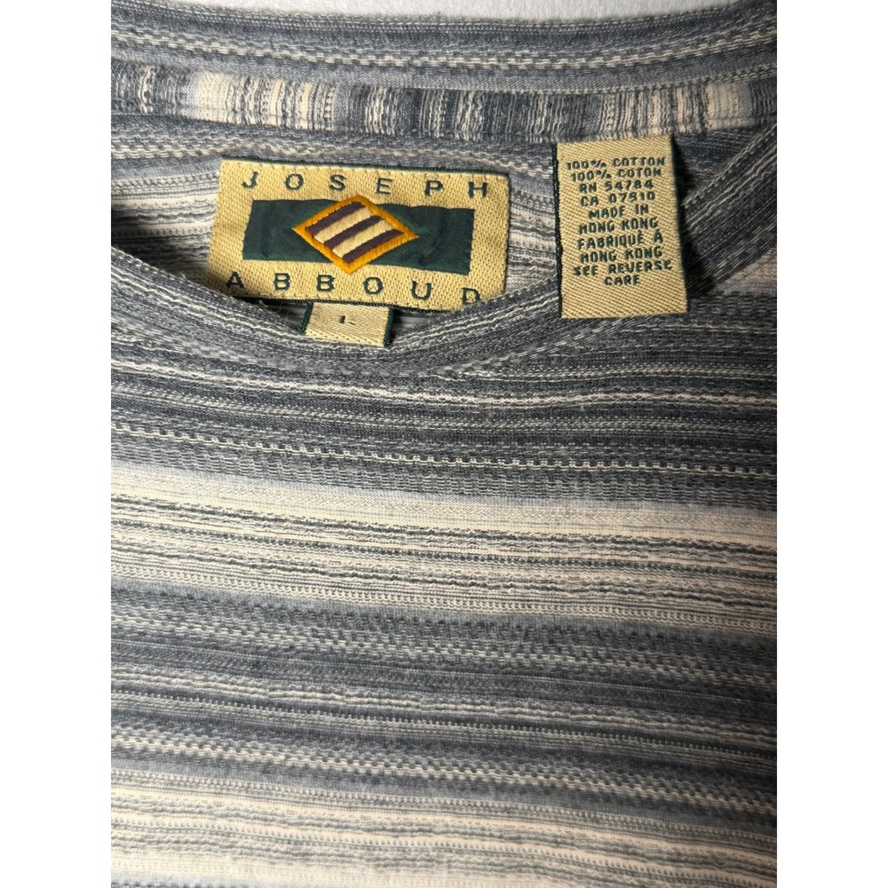 Joseph Abboud Mens Large Long Sleeve Cotton Striped Crew Neck Shirt Grey Blue